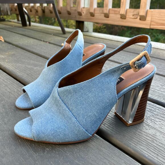 Denim slingback block heels open toe Nine West - Picture 2 of 8